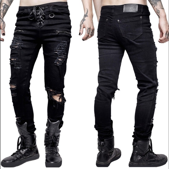 *SOLD* Killstar Diablo Gothic Punk Black Skinny Ripped Jeans Pants SIZE M - Picture 1 of 11